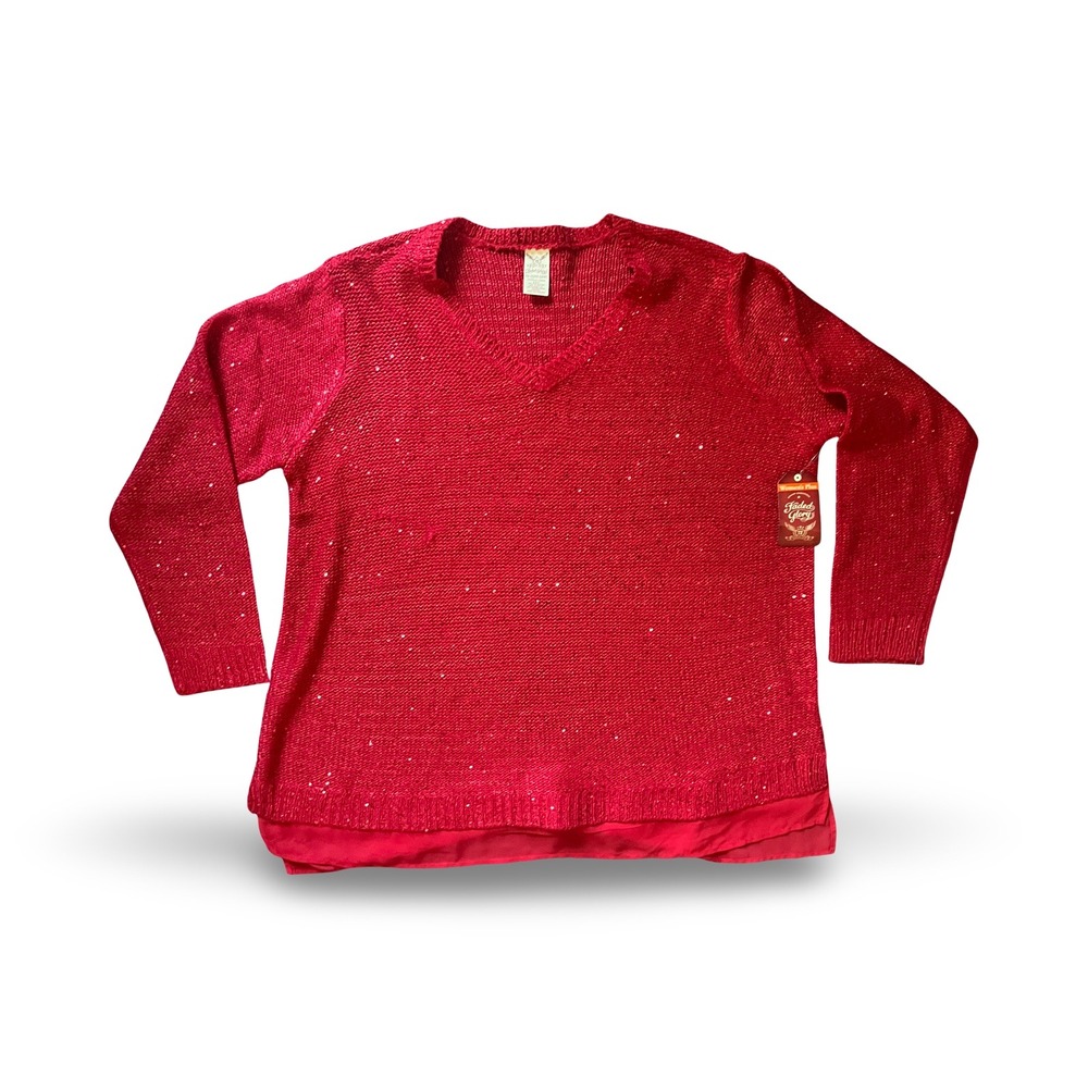 Faded‎ Glory Women's Red Sequin Christmas sweater long sleeve Size 3X XXXL NWT
